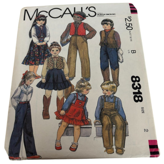 McCalls Sewing Pattern 8318 Kids Country Western Outfits Shirt Pants 1980s UC 2