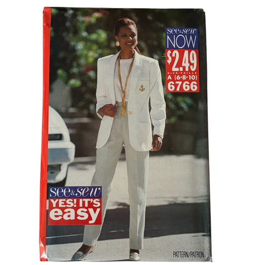 Butterick Sewing Pattern 6766 90s Power Suit Jacket Pants Top Corporate Core Minimalist 6-10 Uncut