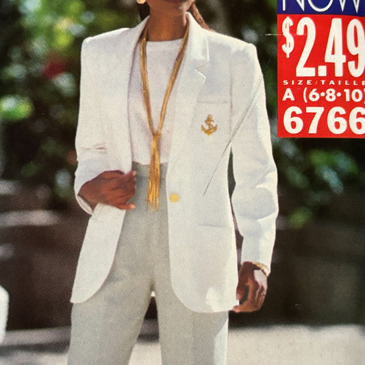 Butterick Sewing Pattern 6766 90s Power Suit Jacket Pants Top Corporate Core Minimalist 6-10 Uncut