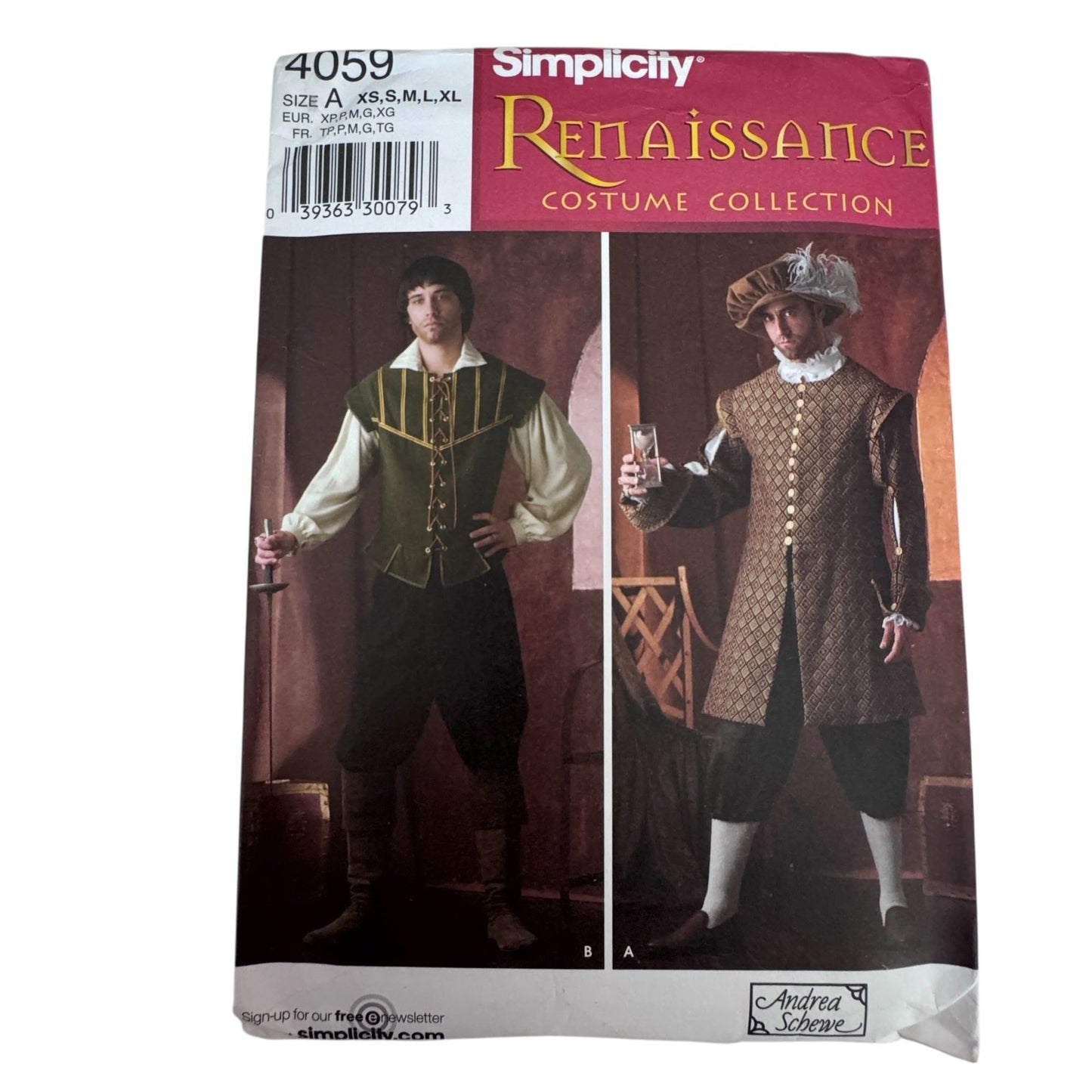 Simplicity Sewing Pattern 4059 Renaissance Mens Costume Doublet Pants XS-XL Uncut