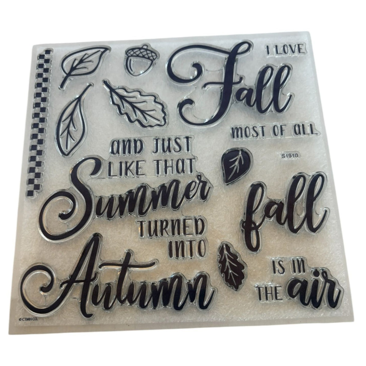 CTMH Acrylic Stamp Set Autumn is in the Air Summer turned into Fall Acorn Leaf