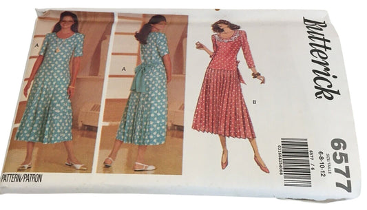 Butterick Sewing Pattern 6577 Misses Dress Modest Dropped Waist 6 8 10 12 Uncut