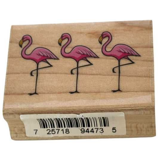 Inkadinkado Rubber Stamp Flamingos Trio Border Beach Florida Vacation Animals