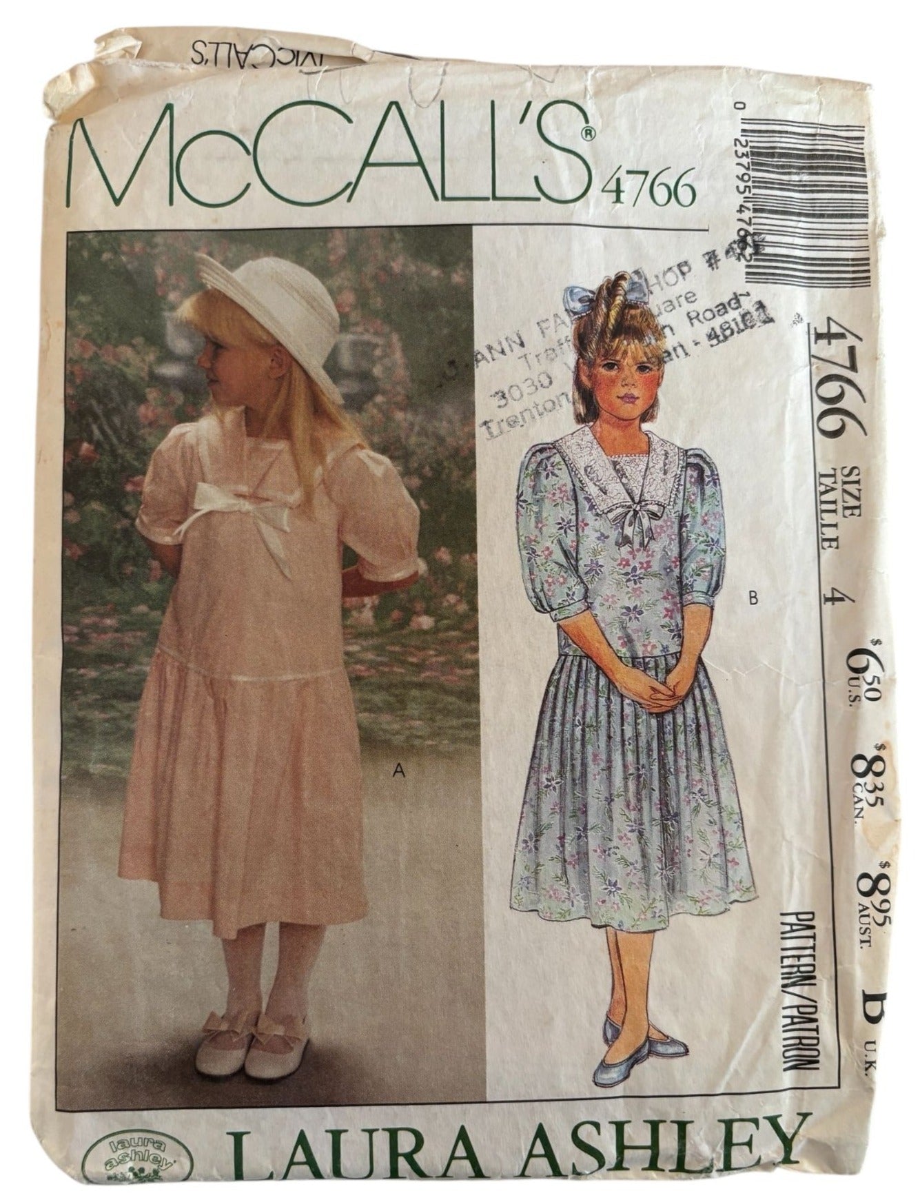 McCalls Sewing Pattern 4766 Laura Ashley Girls Dress Dropped Waistline 4 Vintage