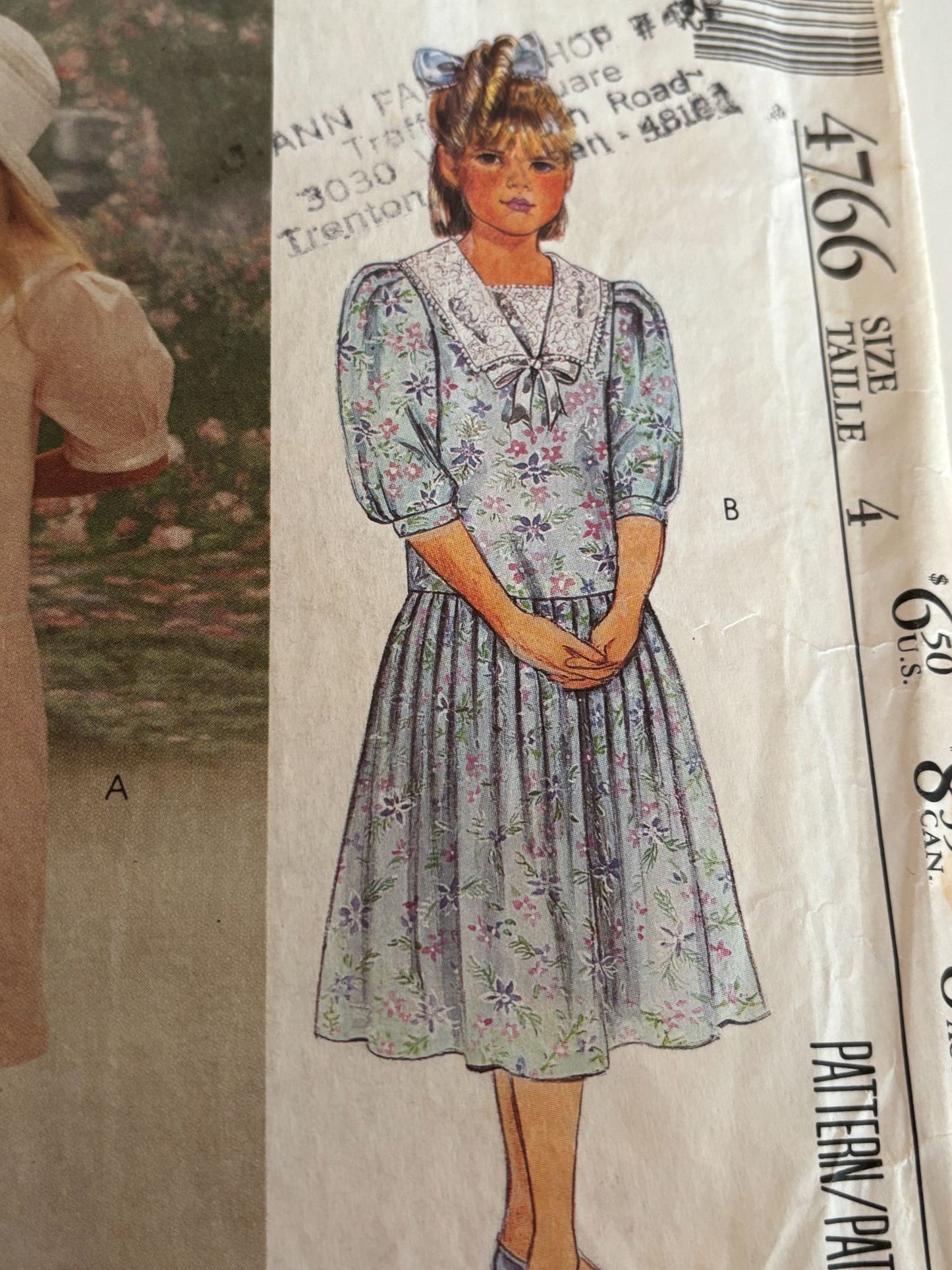 McCalls Sewing Pattern 4766 Laura Ashley Girls Dress Dropped Waistline 4 Vintage