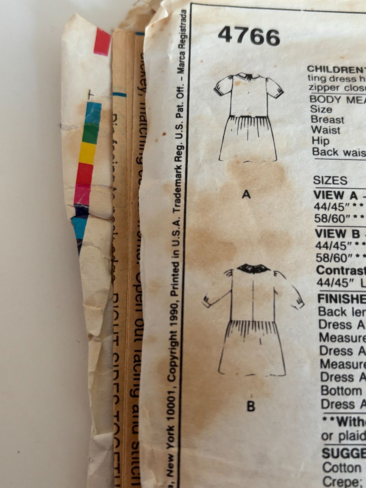 McCalls Sewing Pattern 4766 Laura Ashley Girls Dress Dropped Waistline 4 Vintage