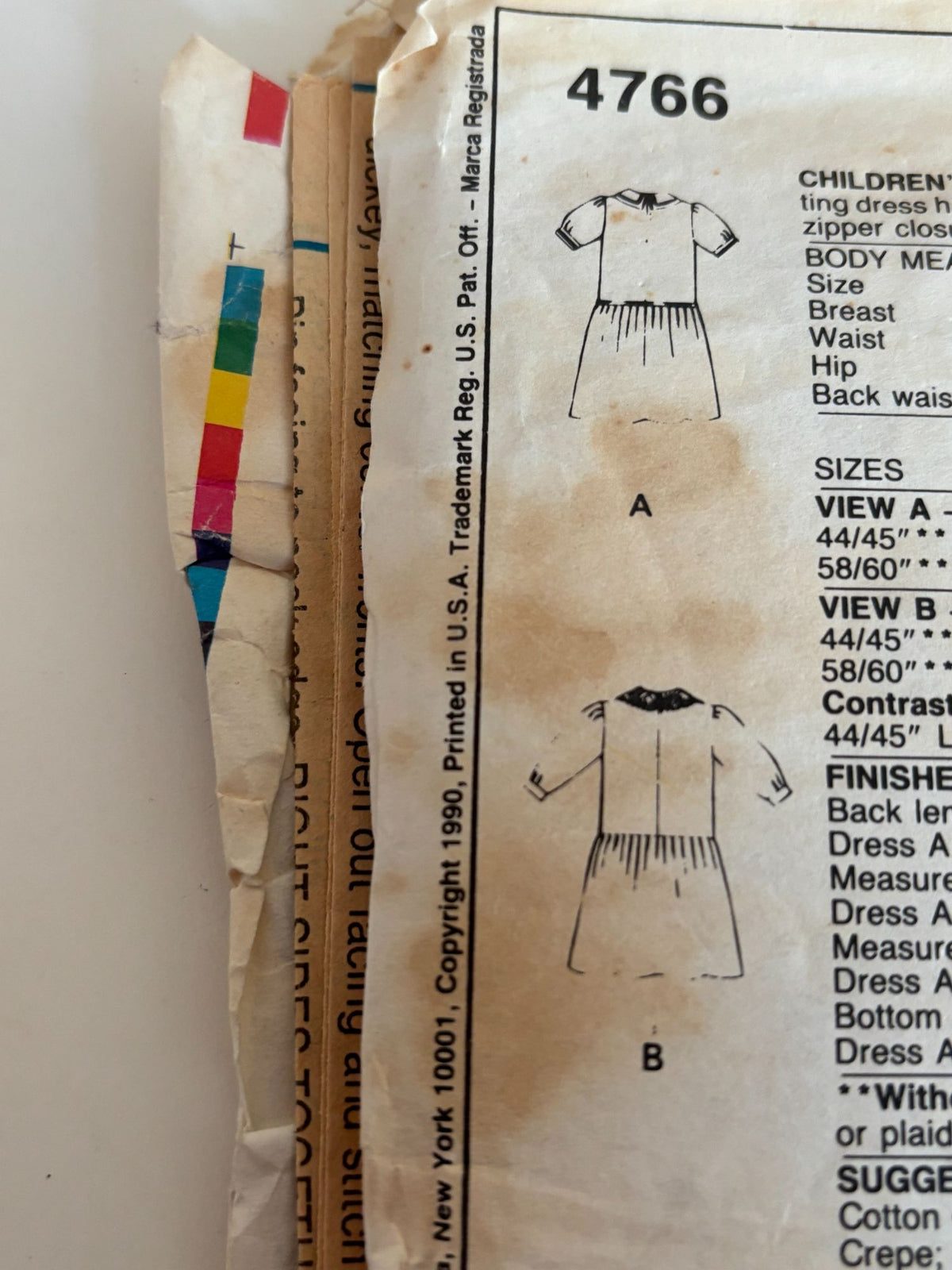 McCalls Sewing Pattern 4766 Laura Ashley Girls Dress Dropped Waistline 4 Vintage