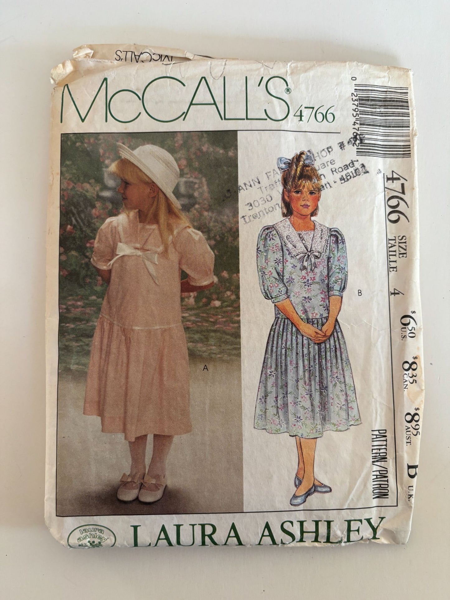 McCalls Sewing Pattern 4766 Laura Ashley Girls Dress Dropped Waistline 4 Vintage