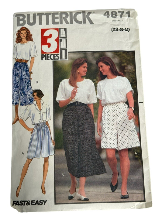 Butterick Sewing Pattern 4871 Misses Shorts Culottes Summer Clothes XS S M Uncut
