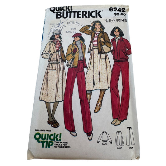 Butterick Sewing Pattern 6242 Reversible Jacket Skirt Pants 14 Vintage UC Rare