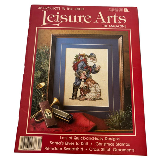 Leisure Arts Magazine December 1989 Santa Cross Stitch Knit Santa Elf Christmas