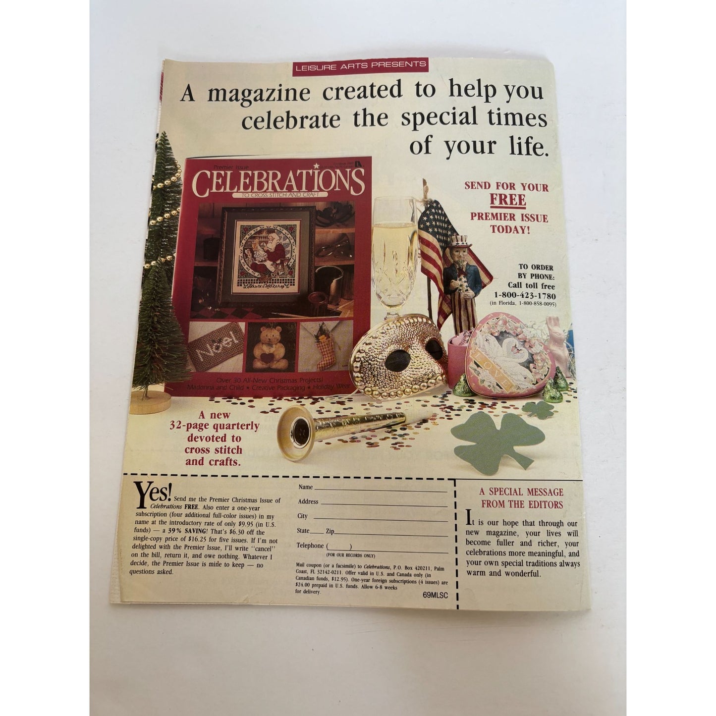 Leisure Arts Magazine December 1989 Santa Cross Stitch Knit Santa Elf Christmas