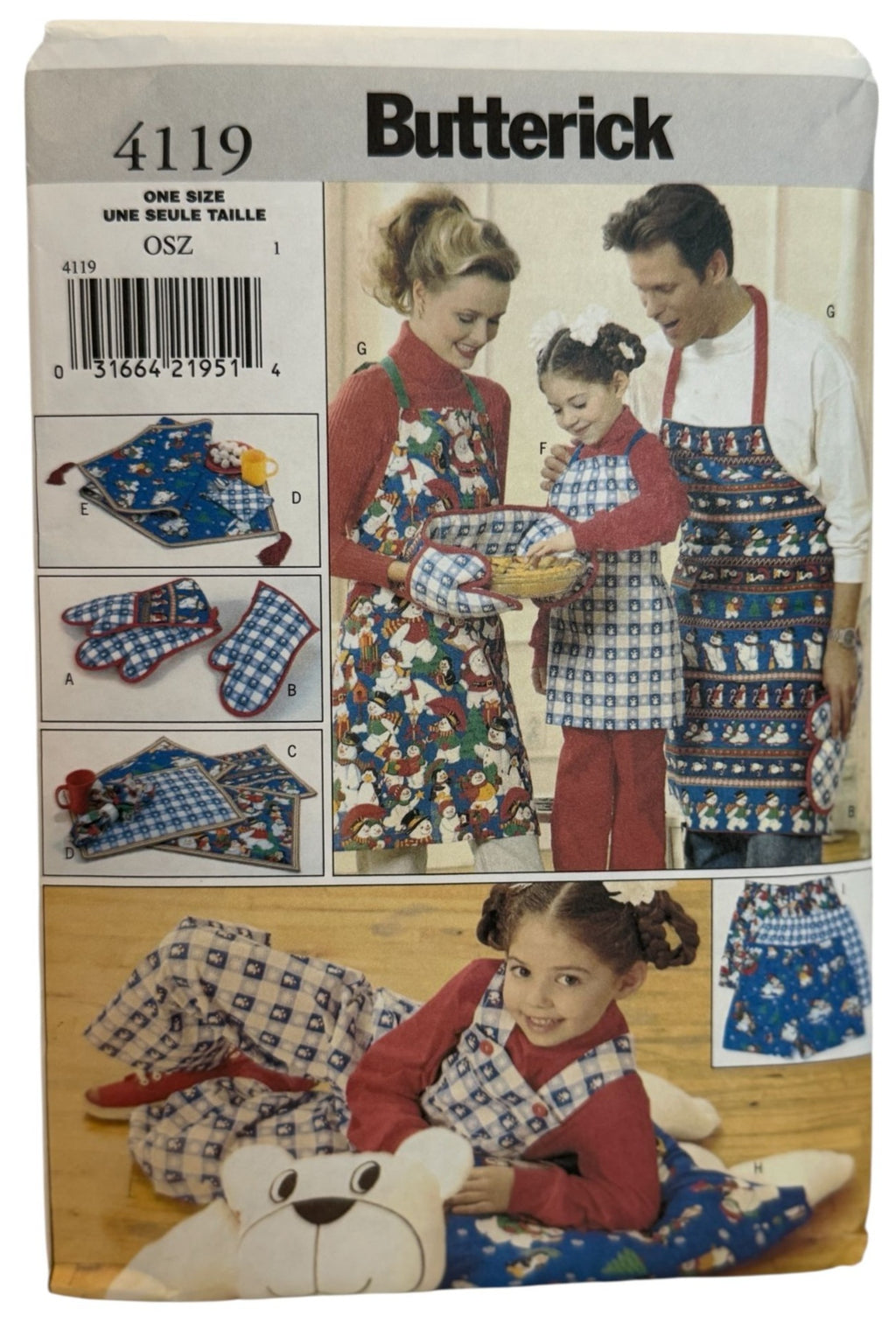 Butterick Sewing Pattern 4119 Family Christmas Apron Kids Adult Table Decor UC