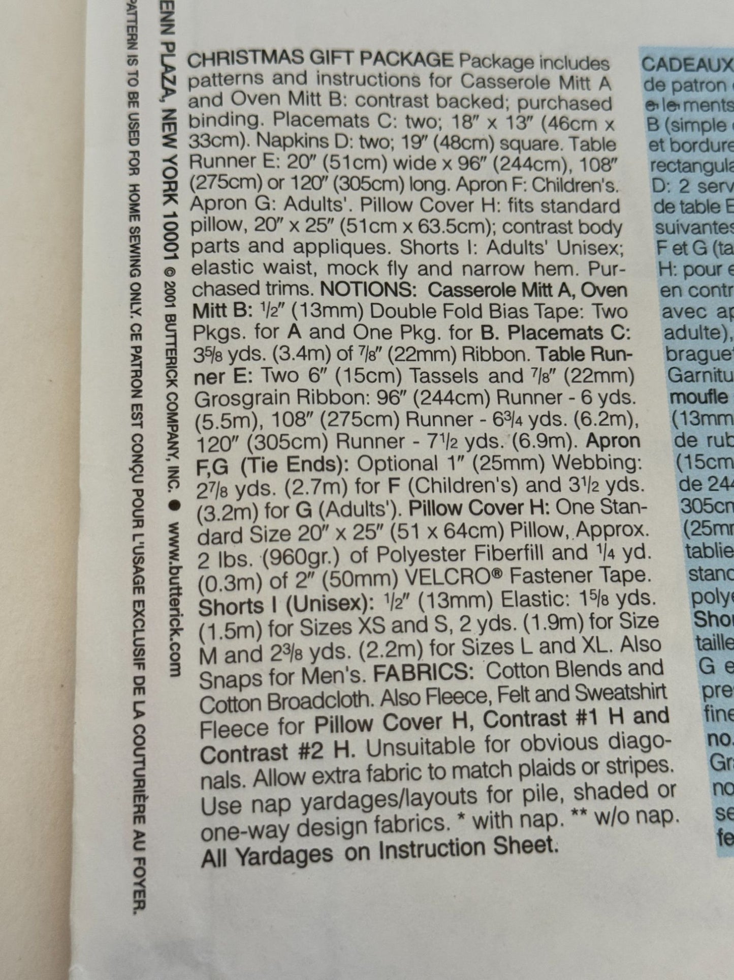 Butterick Sewing Pattern 4119 Family Christmas Apron Kids Adult Table Decor UC