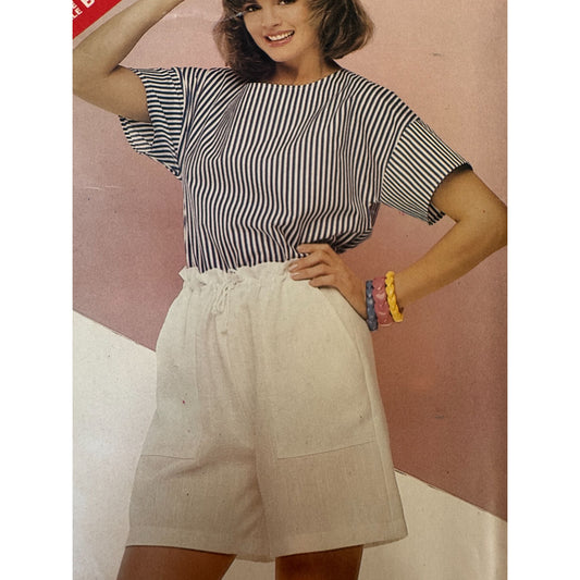 Vintage 80s Paperbag Waist Shorts Sewing Pattern Butterick 5382 Boxy Drop Shoulder Top High Waist Shorts Casual Resort Wear 14-18