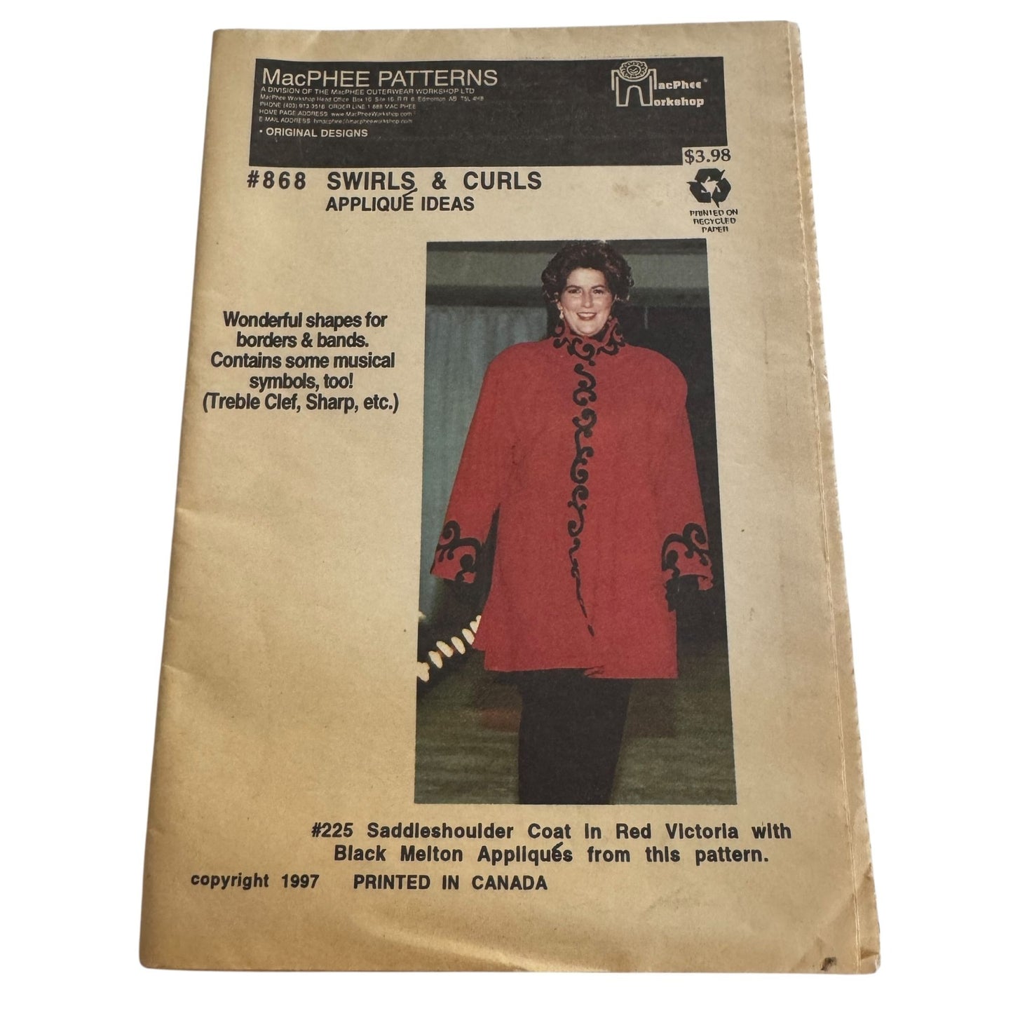 MacPhee Patterns Applique Pattern 868 Swirls Curls Musical Notes Treble Clef UC