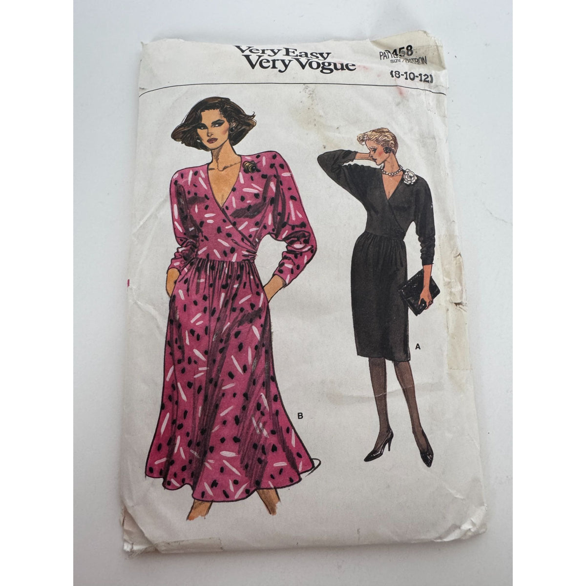 Vogue Sewing Pattern 9458 Dress Straight or Flared Pockets 1980s 8 10 12 Uncut