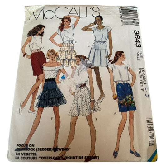 McCalls Sewing Pattern 3643 Misses Skirt Size 6 8 XS 1980s Style Vintage Uncut