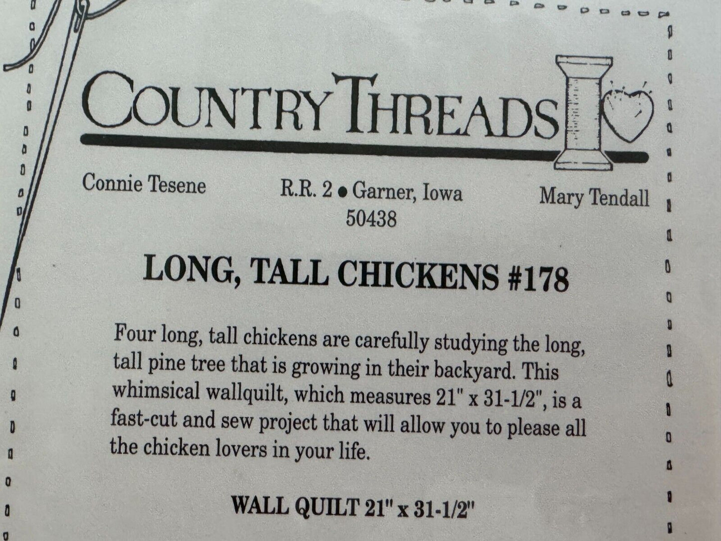 Country Threads Wall Quilt Pattern Long Tall Chickens Farm Animals Country 178 Scrap Farmhouse
