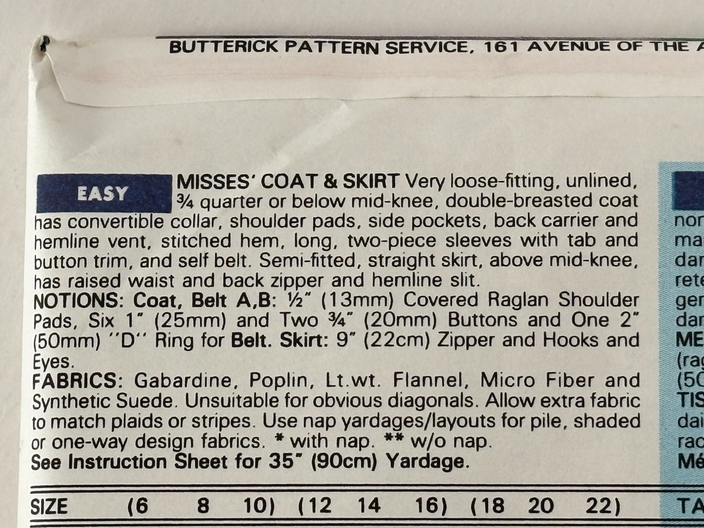 Butterick Sewing Pattern 6355: Misses' Coat and Skirt