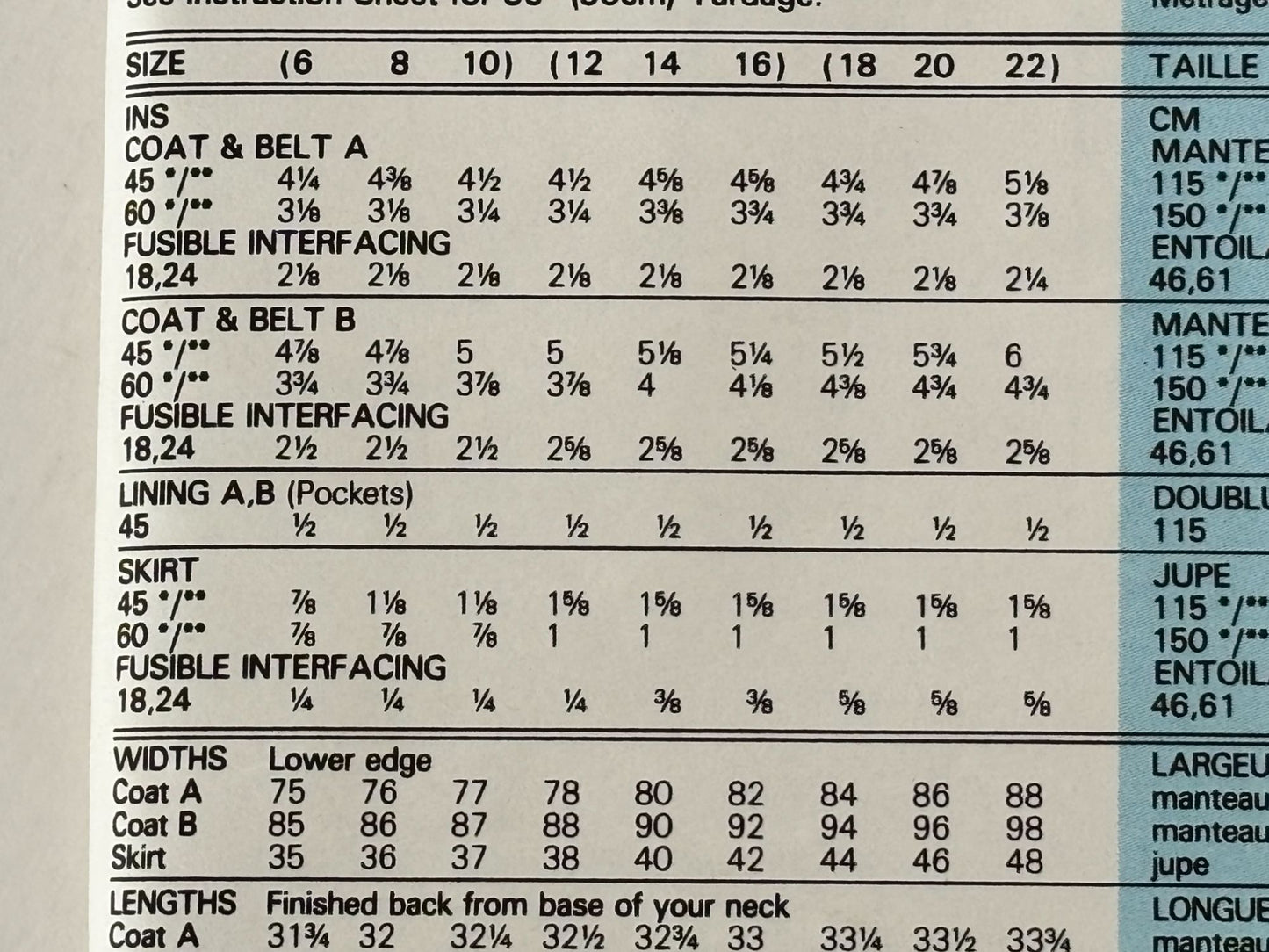 Butterick Sewing Pattern 6355: Misses' Coat and Skirt