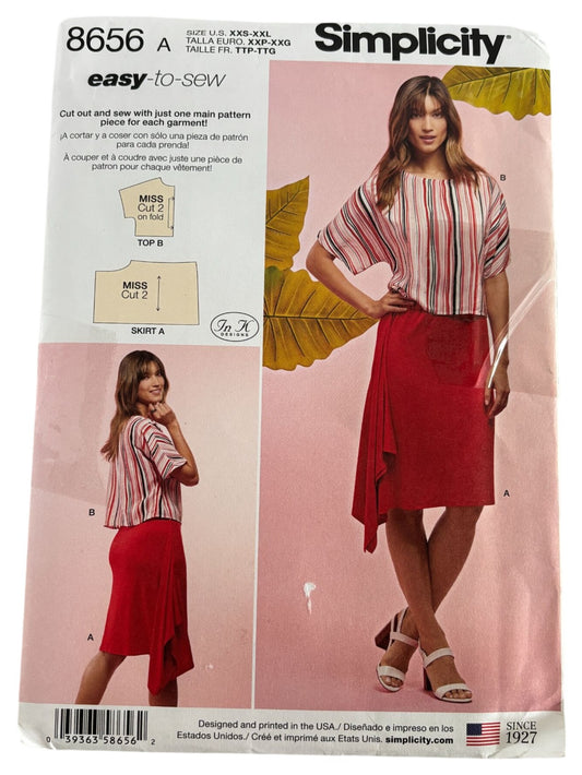 Simplicity Sewing Pattern 8656 Asymmetrical Skirt Top Blouse XXS-XXL 4-26 Uncut