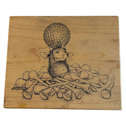 Stampa Rosa House Mouse Rubber Stamp Golf Ball and Tees Golfing Funny Maxwell