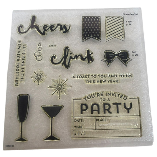 CTMH Acrylic Stamp Set New Years Cheer Party Invitation Clink Cheers My Acrylix