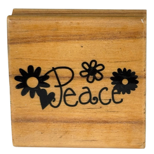 Peace Rubber Stamp Peace Flowers Hippy 1970s Style Card Making Word Wood Mounted