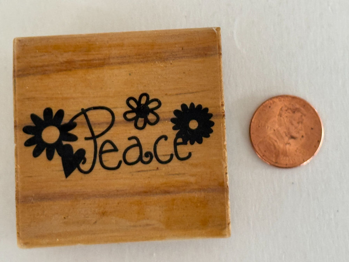 Peace Rubber Stamp Peace Flowers Hippy 1970s Style Card Making Word Wood Mounted