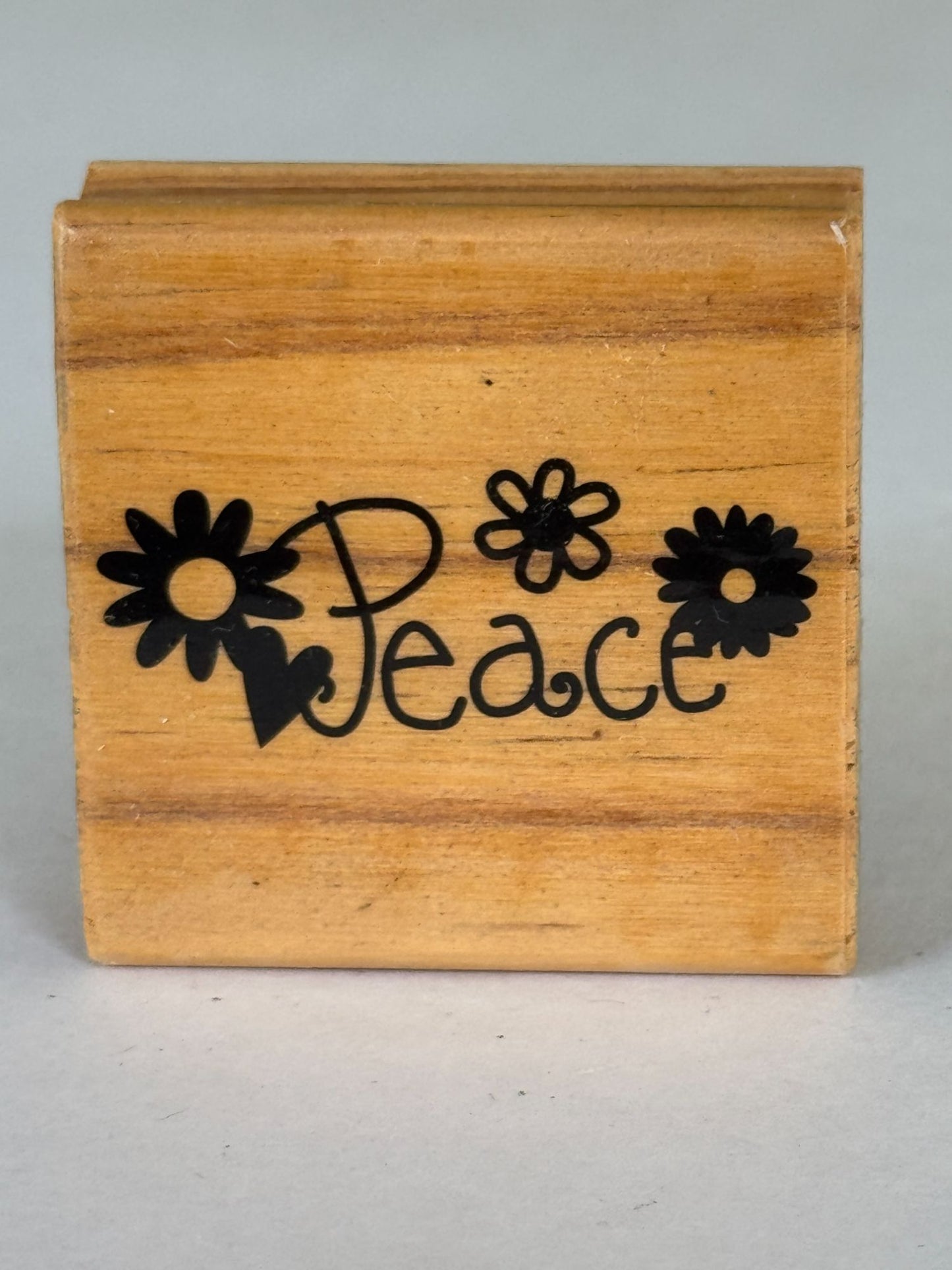 Peace Rubber Stamp Peace Flowers Hippy 1970s Style Card Making Word Wood Mounted