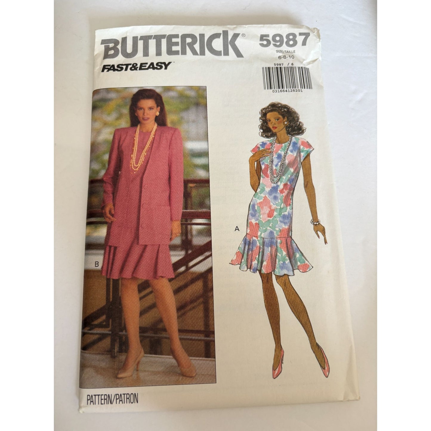 Butterick Sewing Pattern 5987 Jacket Dress Hemline Flounce Cap Sleeves 6 8 10 UC
