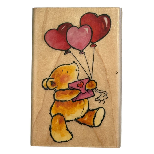 Penny Black Rubber Stamp Tokens Of Love Teddy Bear With Heart Balloons Valentine