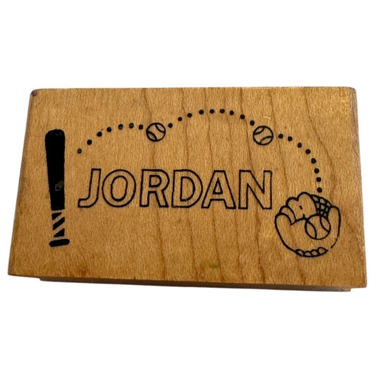 Jordan Name Rubber Stamp Baseball Glove Bat and Ball Sports Kids Boys Name