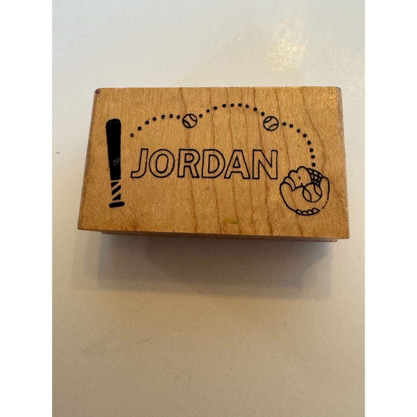 Jordan Name Rubber Stamp Baseball Glove Bat and Ball Sports Kids Boys Name