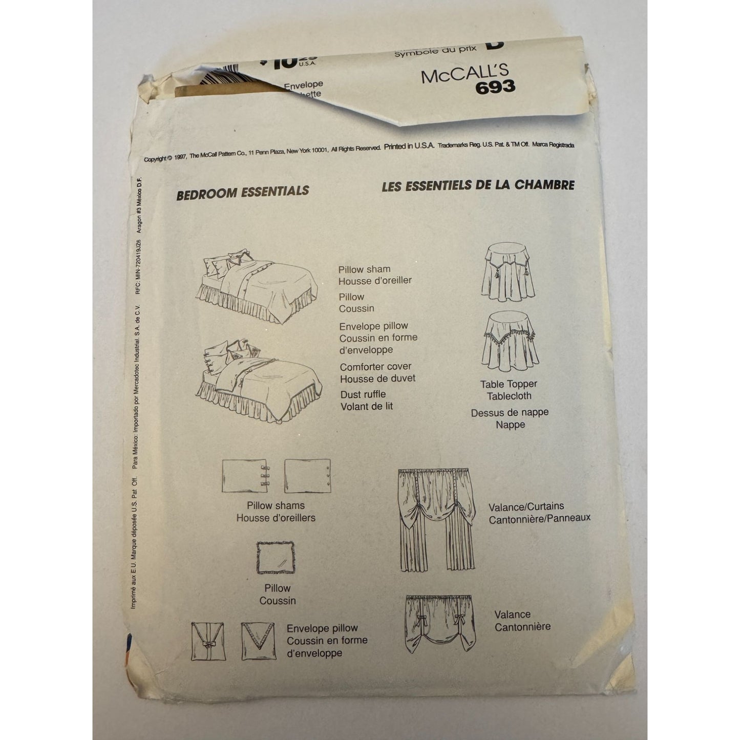 McCalls Sewing Pattern 693 Bedroom Pillow Shams Comforter Cover Curtains Dust Ruffle Uncut