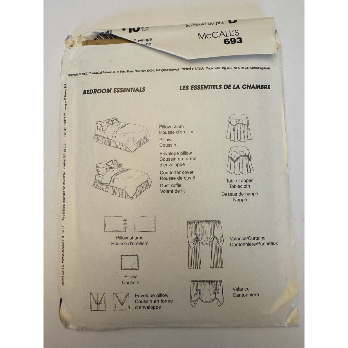 McCalls Sewing Pattern 693 Bedroom Pillow Shams Comforter Cover Curtains Dust Ruffle Uncut