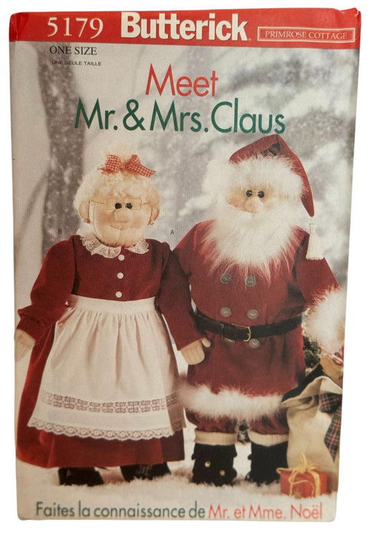 Butterick Sewing Pattern 5179 Santa Mrs Claus Doll Clothing Christmas Home Decor