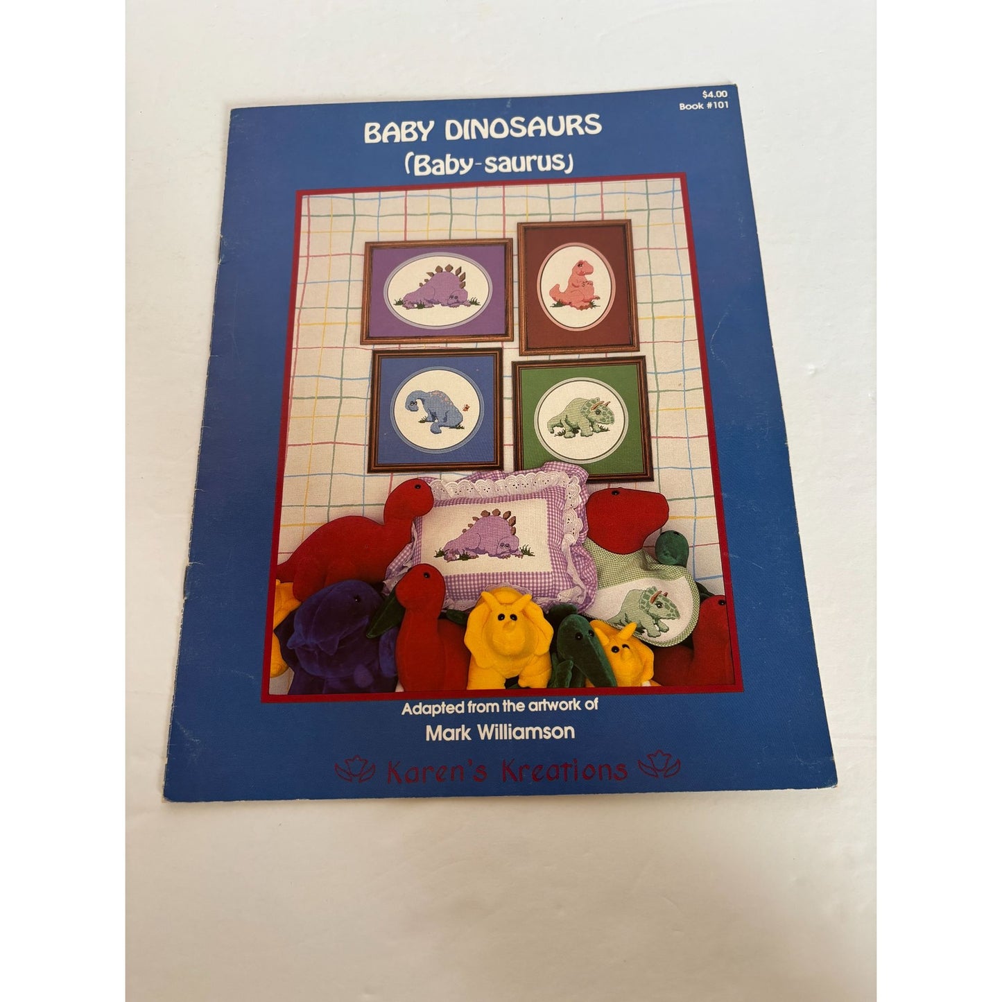 Karens Kreations Baby Dinosaur Cross Stitch Pattern Book Triceratops Stegosaurus