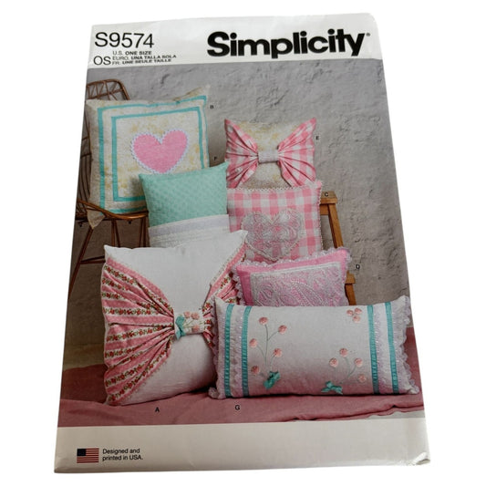 Simplicity Sewing Pattern S9574 Decorative Pillow Embroidery Bows Home Decor UC