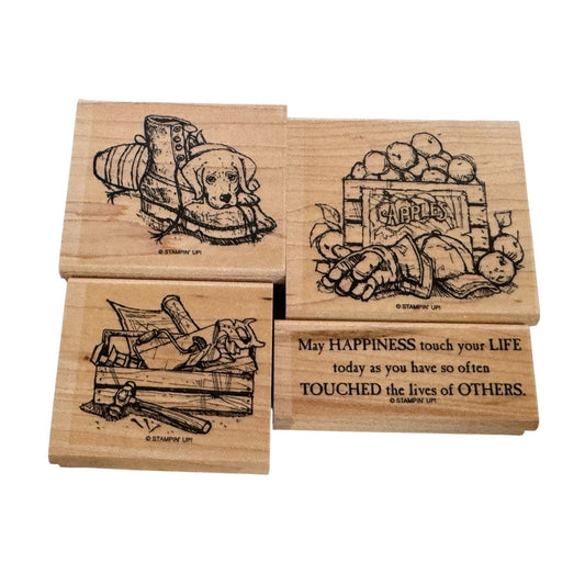 Stampin Up Rubber Stamps Set For Father Tool Box Puppy Dog Boot Dad Fathers Day