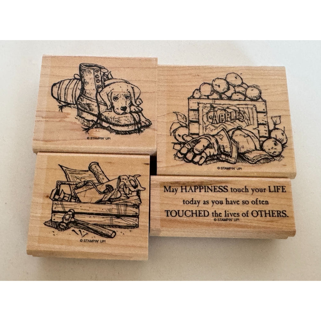 Stampin Up Rubber Stamps Set For Father Tool Box Puppy Dog Boot Dad Fathers Day