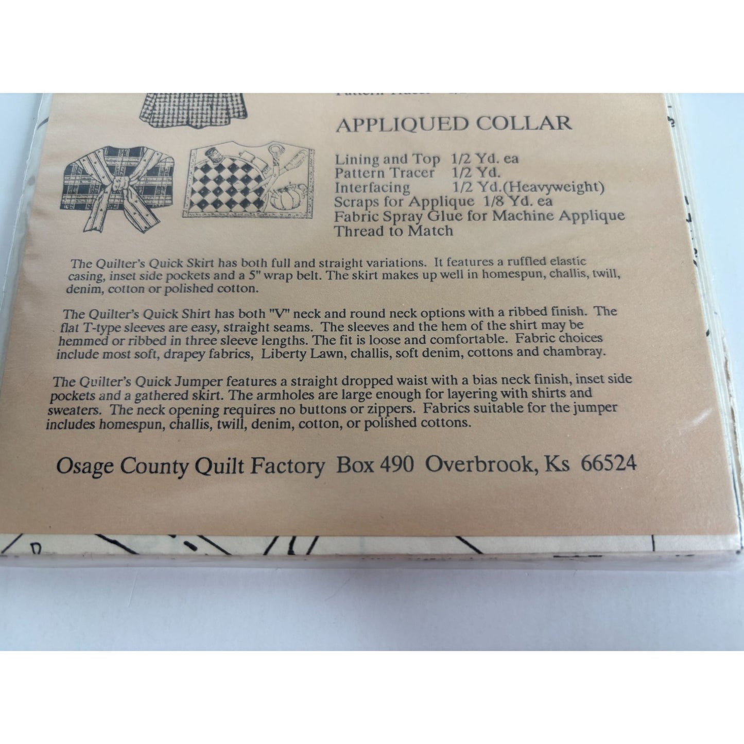 Osage County Quilt Factory Sewing Pattern Quilters Quick Clothes Shirt Jumper UC