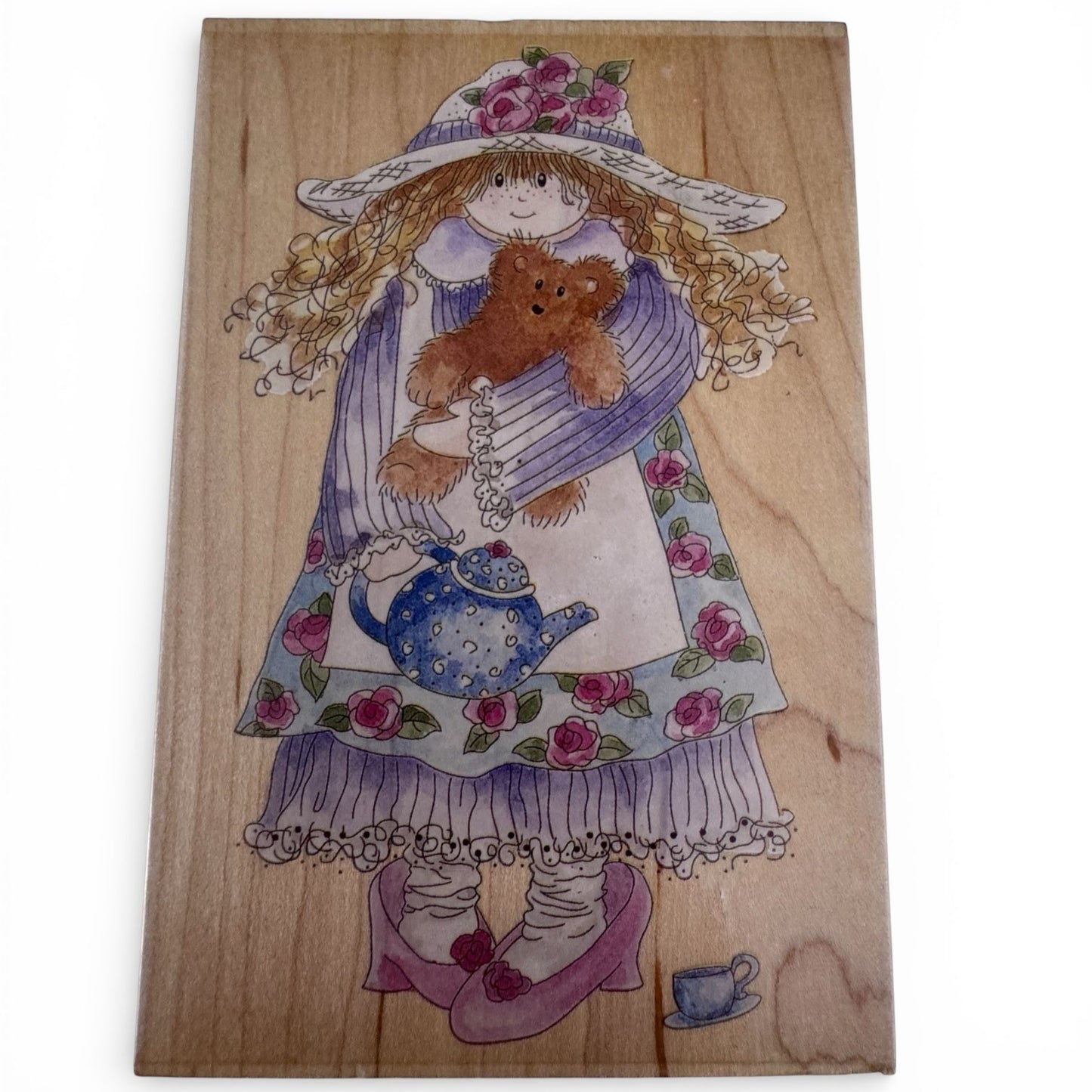 Stamps Happen Rubber Stamp Emily and Alexander Bear Girl Teddy Tea Party Cardmaking Wood Mounted