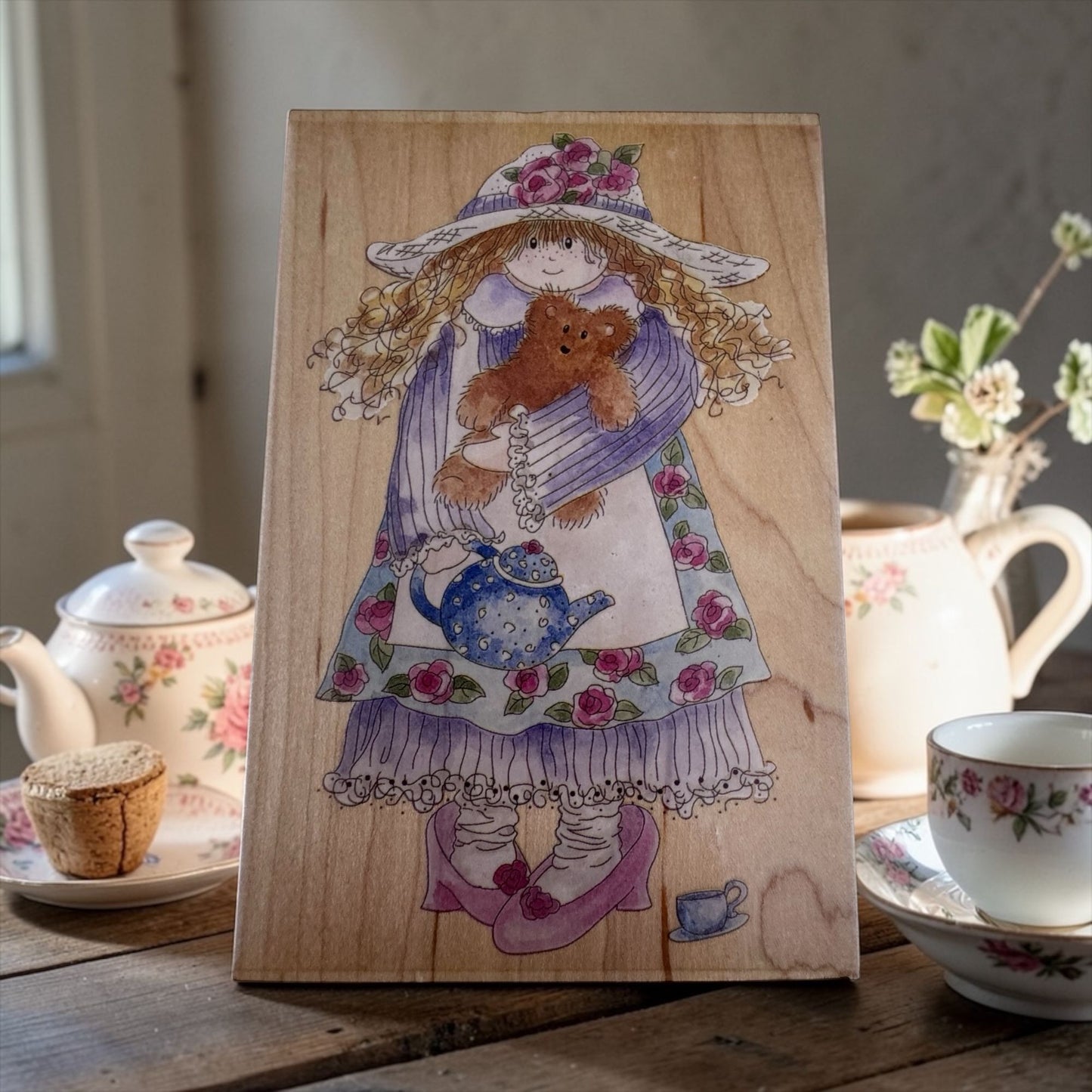 Stamps Happen Rubber Stamp Emily and Alexander Bear Girl Teddy Tea Party Cardmaking Wood Mounted