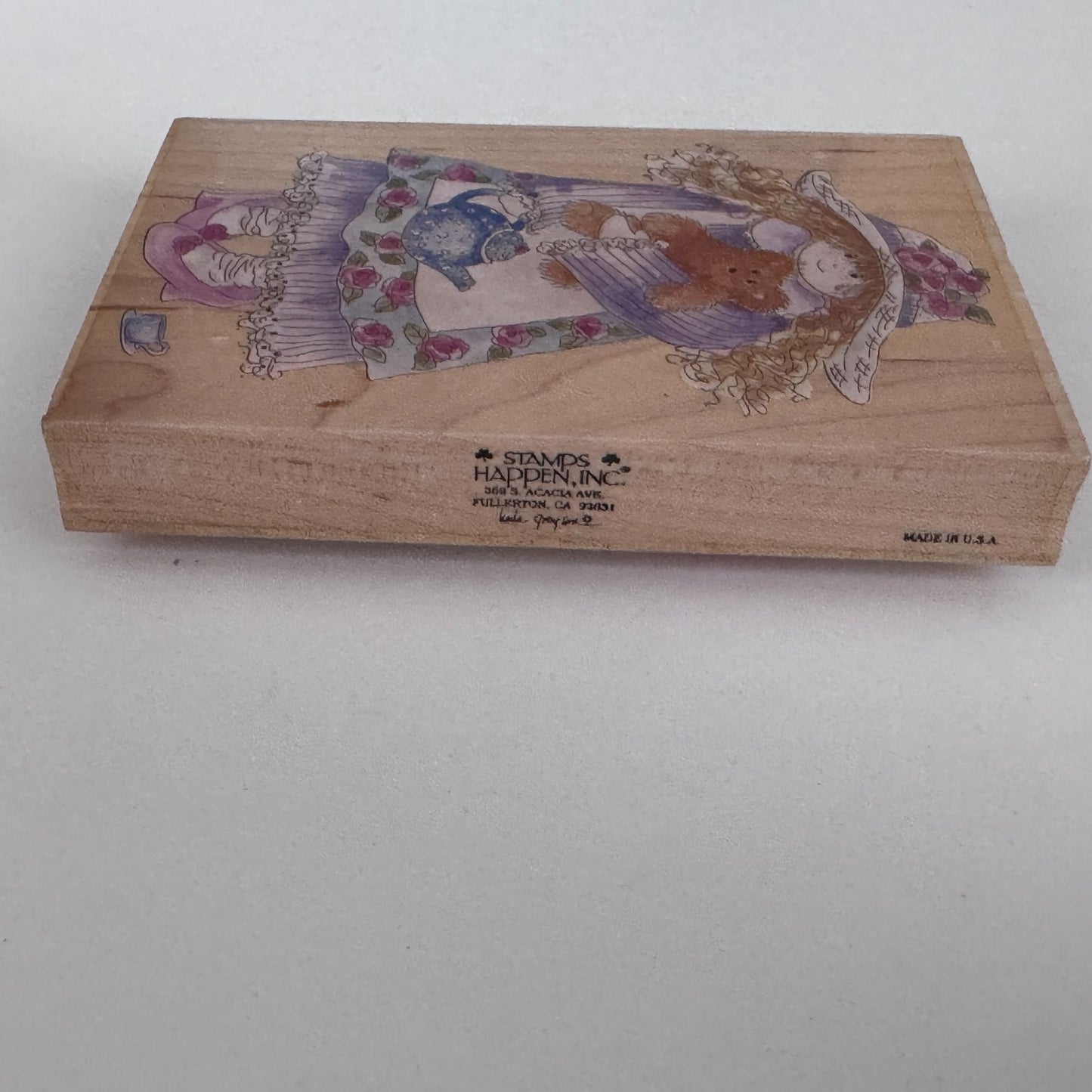 Stamps Happen Rubber Stamp Emily and Alexander Bear Girl Teddy Tea Party Cardmaking Wood Mounted