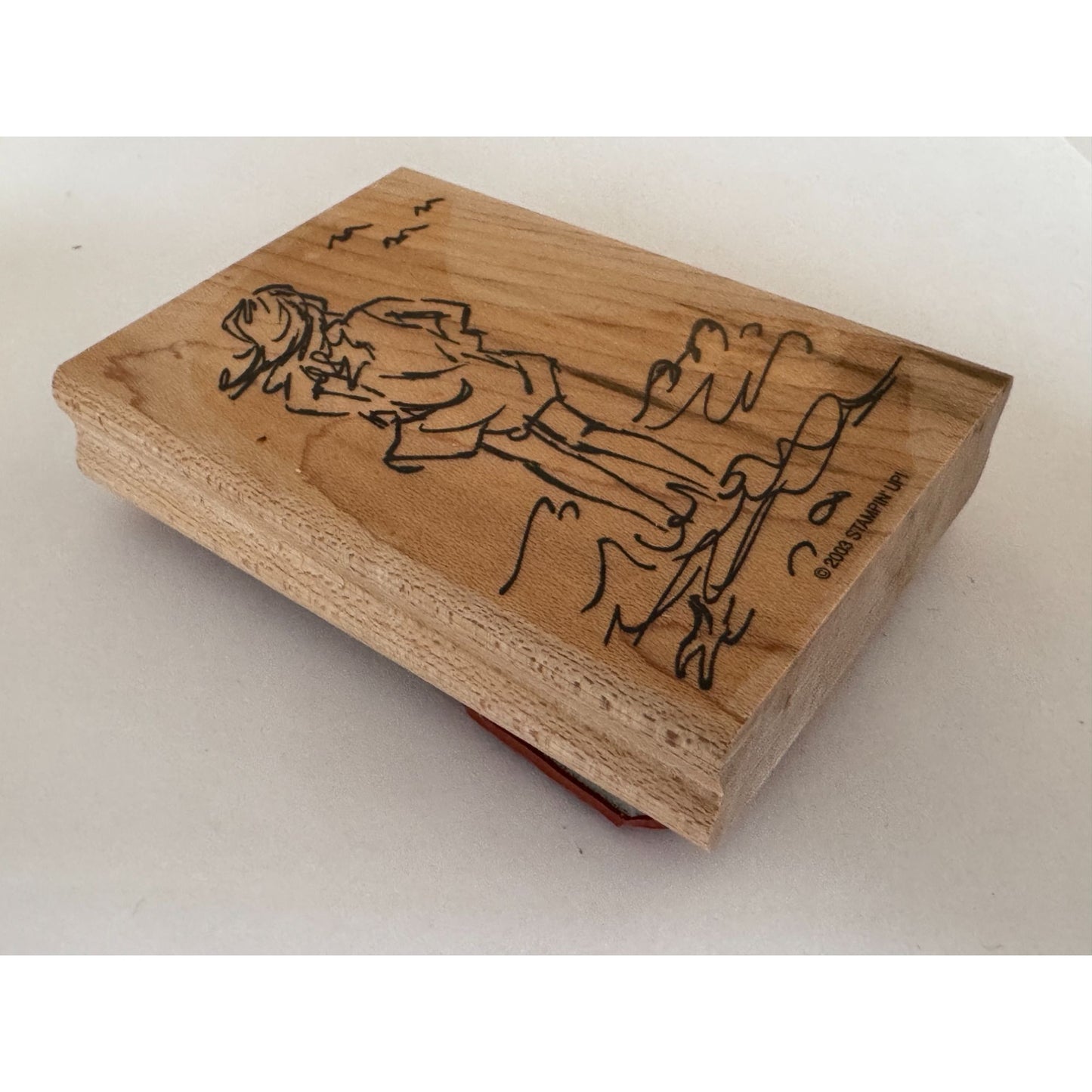 Stampin Up Rubber Wood Girl Beach Scene Seagulls Ocean Sketch Drawing Cardmaking