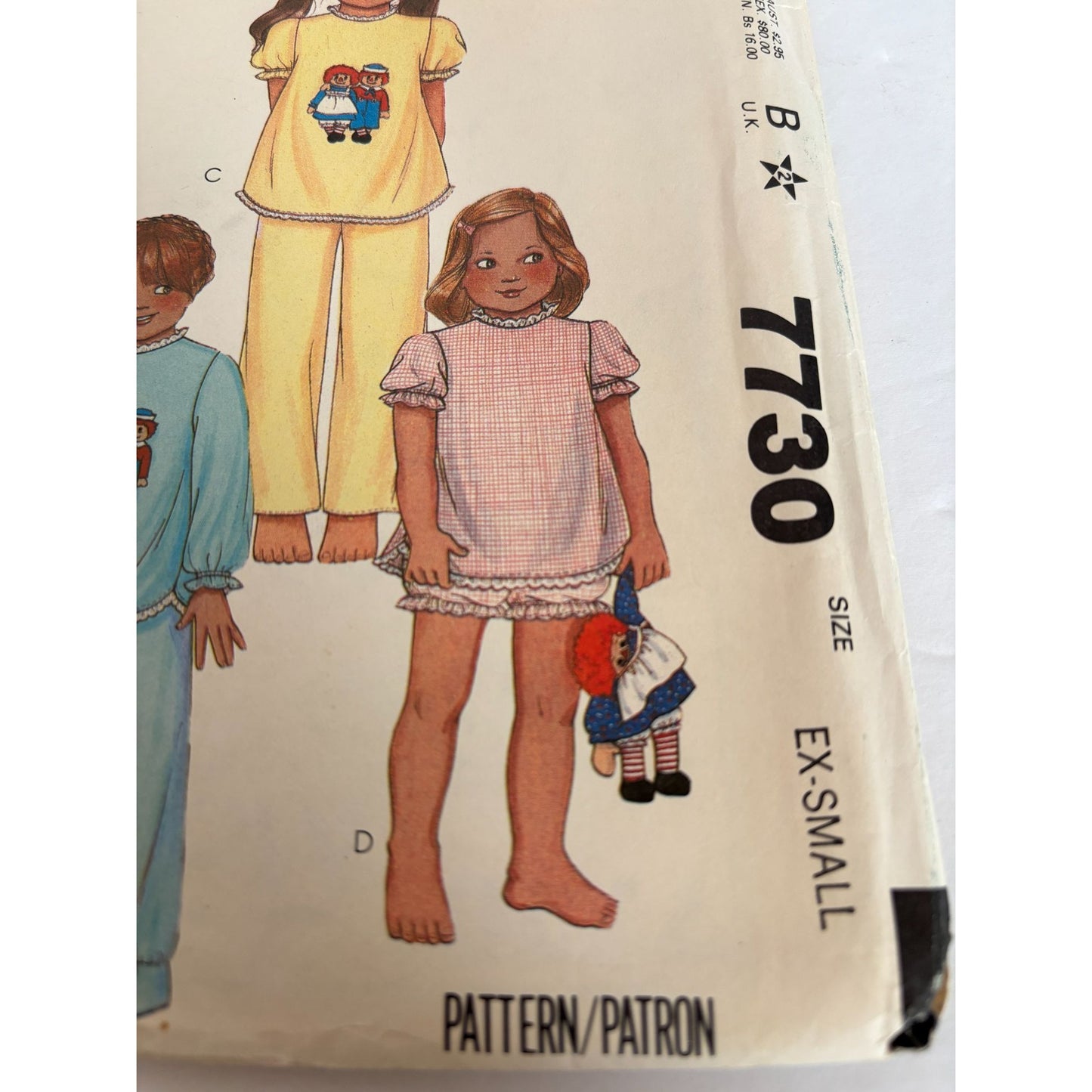 McCalls Sewing Pattern 7730 Girls Nightgown Pajamas XS Vintage 2 4 Uncut Easy