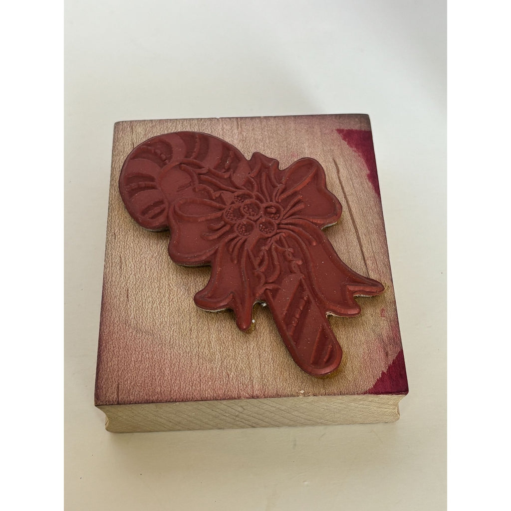 Embossing Arts Candy Cane Rubber Stamp Christmas Bow Holly Berries Holiday Cardmaking Wood Mounted