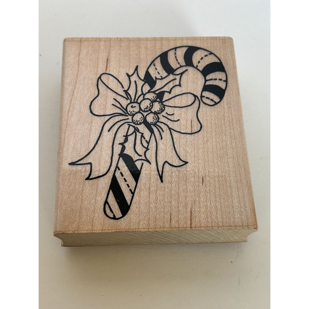 Embossing Arts Candy Cane Rubber Stamp Christmas Bow Holly Berries Holiday Cardmaking Wood Mounted